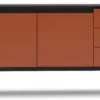 Casa Padrino Luxus Sideboard Orangebraun / Schwarz 220 x 48 x H. 80 cm - Moderner Massivholz Wohnzimmer Schrank - Luxus Wohnzimmer Möbel