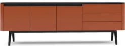 Casa Padrino Luxus Sideboard Orangebraun / Schwarz 220 x 48 x H. 80 cm - Moderner Massivholz Wohnzimmer Schrank - Luxus Wohnzimmer Möbel