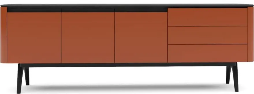 Casa Padrino Luxus Sideboard Orangebraun / Schwarz 220 x 48 x H. 80 cm - Moderner Massivholz Wohnzimmer Schrank - Luxus Wohnzimmer Möbel