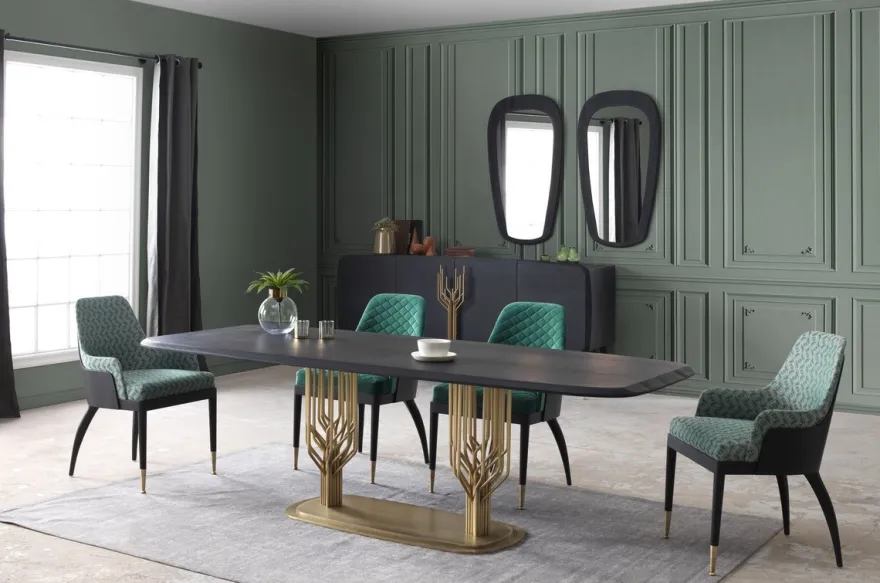 Casa Padrino Luxus Sideboard Schwarz / Antik Messing 220 x 55 x H. 98 cm - Massivholz Schrank mit 4 Türen - Esszimmer Möbel - Wohnzimmer Möbel - Hotel Möbel - Luxus Möbel
