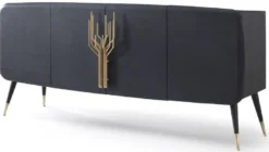 Casa Padrino Luxus Sideboard Schwarz / Antik Messing 220 x 55 x H. 98 cm - Massivholz Schrank mit 4 Türen - Esszimmer Möbel - Wohnzimmer Möbel - Hotel Möbel - Luxus Möbel