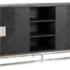 Casa Padrino Luxus Sideboard Schwarz / Silber 225 x 45 x H. 90 cm - Massivholz Schrank mit 4 Türen - Wohnzimmer Möbel - Hotel Möbel - Luxus Kollektion