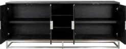 Casa Padrino Luxus Sideboard Schwarz / Silber 225 x 45 x H. 90 cm - Massivholz Schrank mit 4 Türen - Wohnzimmer Möbel - Hotel Möbel - Luxus Kollektion