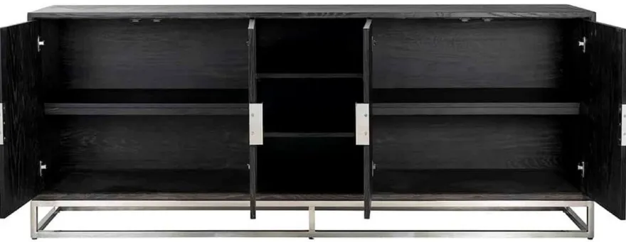 Casa Padrino Luxus Sideboard Schwarz / Silber 225 x 45 x H. 90 cm - Massivholz Schrank mit 4 Türen - Wohnzimmer Möbel - Hotel Möbel - Luxus Kollektion