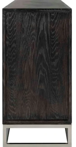 Casa Padrino Luxus Sideboard Schwarz / Silber 225 x 45 x H. 90 cm - Massivholz Schrank mit 4 Türen - Wohnzimmer Möbel - Hotel Möbel - Luxus Kollektion