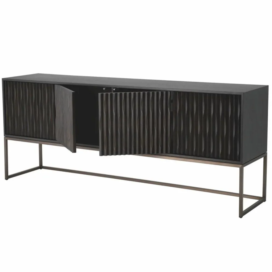Casa Padrino Luxus Sideboard Schwarzgrau / Bronze 200 cm - Luxus Möbel