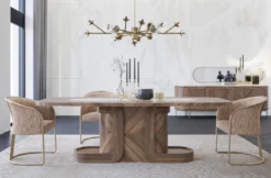 Casa Padrino Luxus Sideboard Braun / Beige / Messing 244 x 56 x H. 85 cm - Ovaler Massivholz Schrank mit 4 Türen und Marmorplatte - Esszimmer Möbel - Hotel Möbel - Luxus Möbel