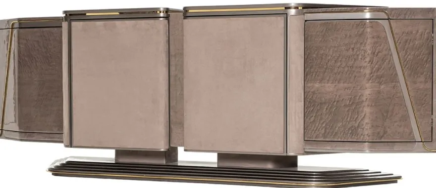 Casa Padrino Luxus Sideboard Grau / Gold 251 x 50 x H. 86 cm - Massivholz Schrank mit 4 Türen - Luxus Möbel - Hotel Möbel - Luxus Einrichtung