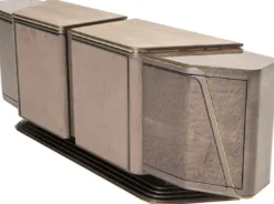 Casa Padrino Luxus Sideboard Grau / Gold 251 x 50 x H. 86 cm - Massivholz Schrank mit 4 Türen - Luxus Möbel - Hotel Möbel - Luxus Einrichtung