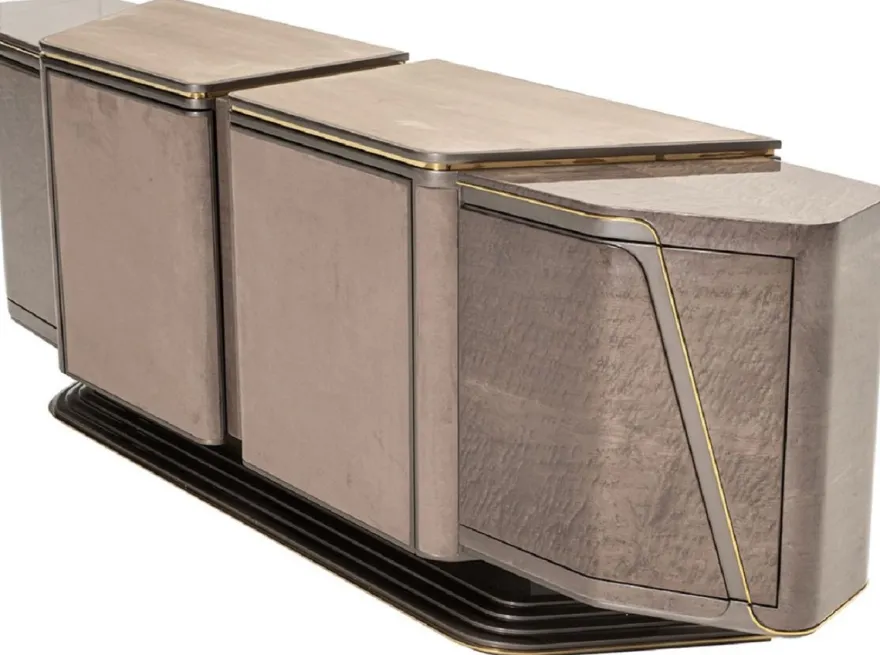 Casa Padrino Luxus Sideboard Grau / Gold 251 x 50 x H. 86 cm - Massivholz Schrank mit 4 Türen - Luxus Möbel - Hotel Möbel - Luxus Einrichtung
