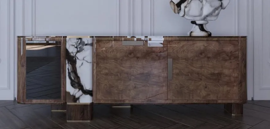 Casa Padrino Luxus Sideboard Braun / Weiß / Schwarz / Messing 230 cm