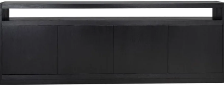 Casa Padrino Luxus Sideboard Schwarz 240 x 40 x H. 85 cm - Massivholz Schrank mit 4 Türen - Wohnzimmer Möbel - Wohnzimmer Einrichtung - Luxus Möbel - Luxus Einrichtung