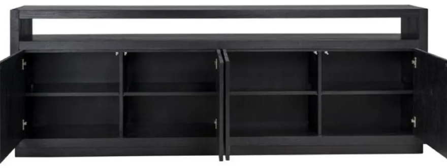 Casa Padrino Luxus Sideboard Schwarz 240 x 40 x H. 85 cm - Massivholz Schrank mit 4 Türen - Wohnzimmer Möbel - Wohnzimmer Einrichtung - Luxus Möbel - Luxus Einrichtung