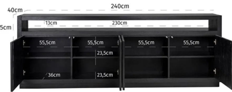 Casa Padrino Luxus Sideboard Schwarz 240 x 40 x H. 85 cm - Massivholz Schrank mit 4 Türen - Wohnzimmer Möbel - Wohnzimmer Einrichtung - Luxus Möbel - Luxus Einrichtung