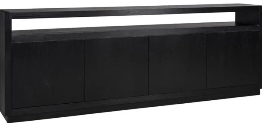 Casa Padrino Luxus Sideboard Schwarz 240 x 40 x H. 85 cm - Massivholz Schrank mit 4 Türen - Wohnzimmer Möbel - Wohnzimmer Einrichtung - Luxus Möbel - Luxus Einrichtung