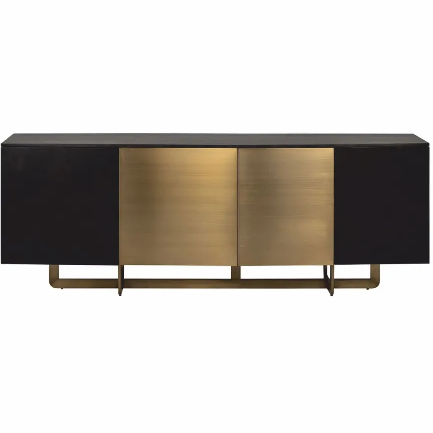 Casa Padrino Luxus Sideboard mit 4 Türen Schwarz / Messing 220 cm - Luxus Möbel - Luxus Interior