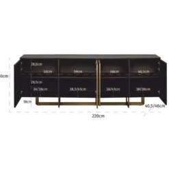 Casa Padrino Luxus Sideboard mit 4 Türen Schwarz / Messing 220 cm - Luxus Möbel - Luxus Interior