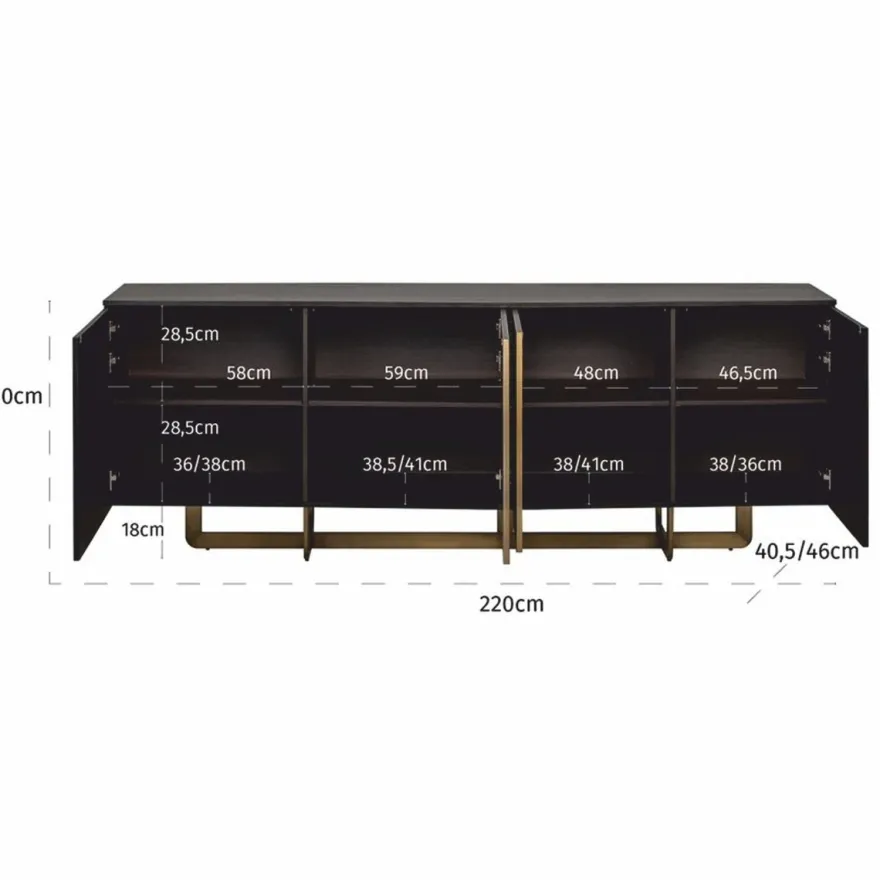 Casa Padrino Luxus Sideboard mit 4 Türen Schwarz / Messing 220 cm - Luxus Möbel - Luxus Interior
