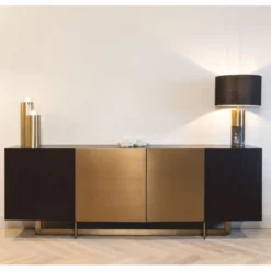 Casa Padrino Luxus Sideboard mit 4 Türen Schwarz / Messing 220 cm - Luxus Möbel - Luxus Interior