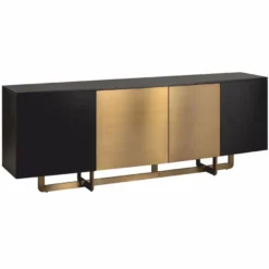 Casa Padrino Luxus Sideboard mit 4 Türen Schwarz / Messing 220 cm - Luxus Möbel - Luxus Interior