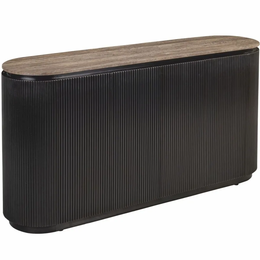 Casa Padrino Luxus Sideboard mit 2 Türen und Travertinplatte Dunkelbraun / Braun 160 cm