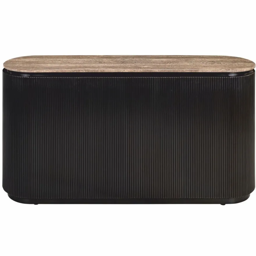 Casa Padrino Luxus Sideboard mit 2 Türen und Travertinplatte Dunkelbraun / Braun 160 cm