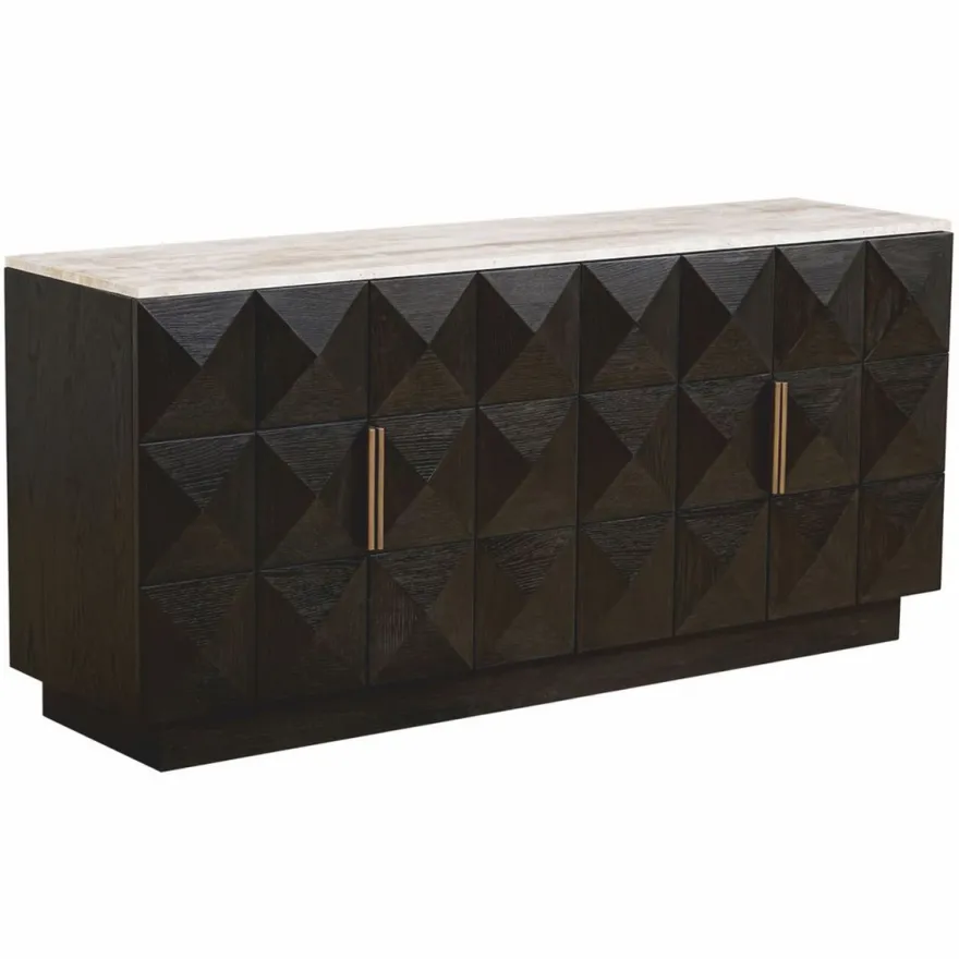 Casa Padrino Luxus Sideboard mit 4 Türen und Travertinplatte Dunkelbraun / Beige 170 cm