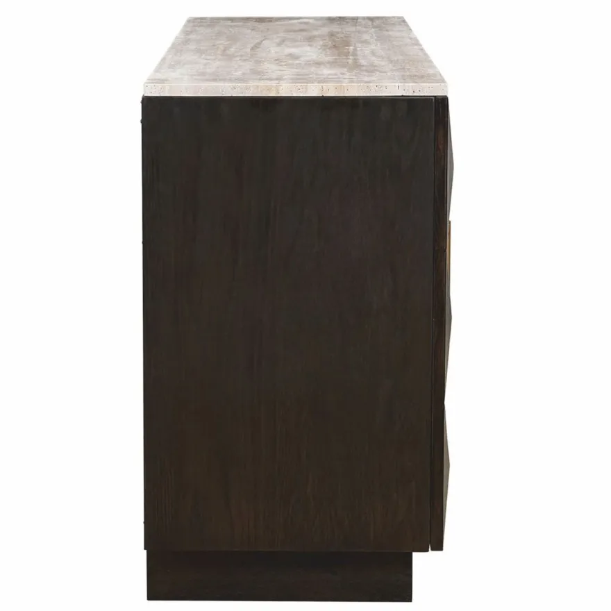 Casa Padrino Luxus Sideboard mit 4 Türen und Travertinplatte Dunkelbraun / Beige 170 cm