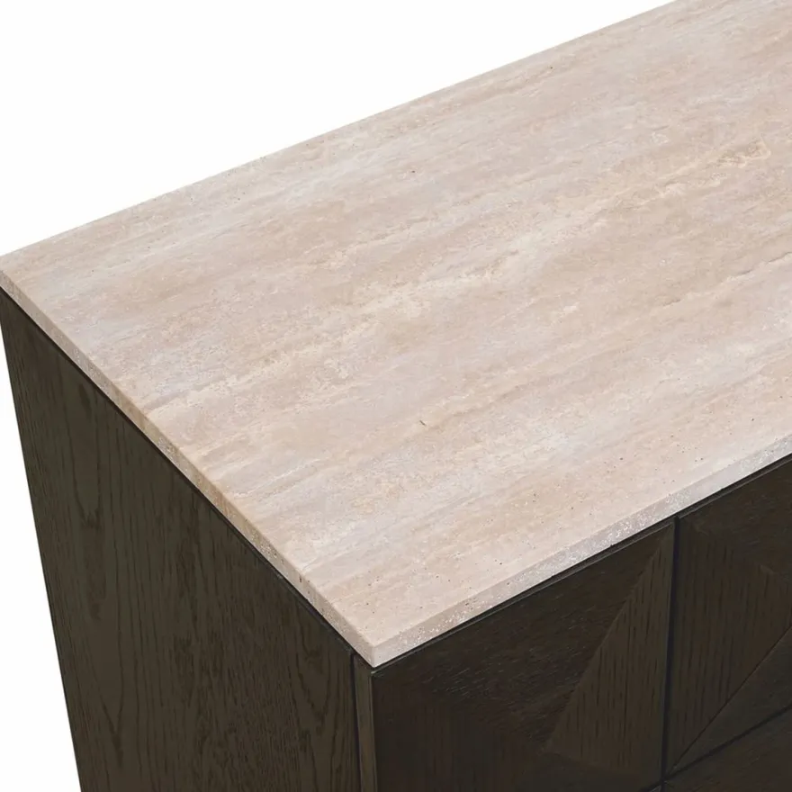 Casa Padrino Luxus Sideboard mit 4 Türen und Travertinplatte Dunkelbraun / Beige 170 cm