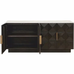 Casa Padrino Luxus Sideboard mit 4 Türen und Travertinplatte Dunkelbraun / Beige 170 cm