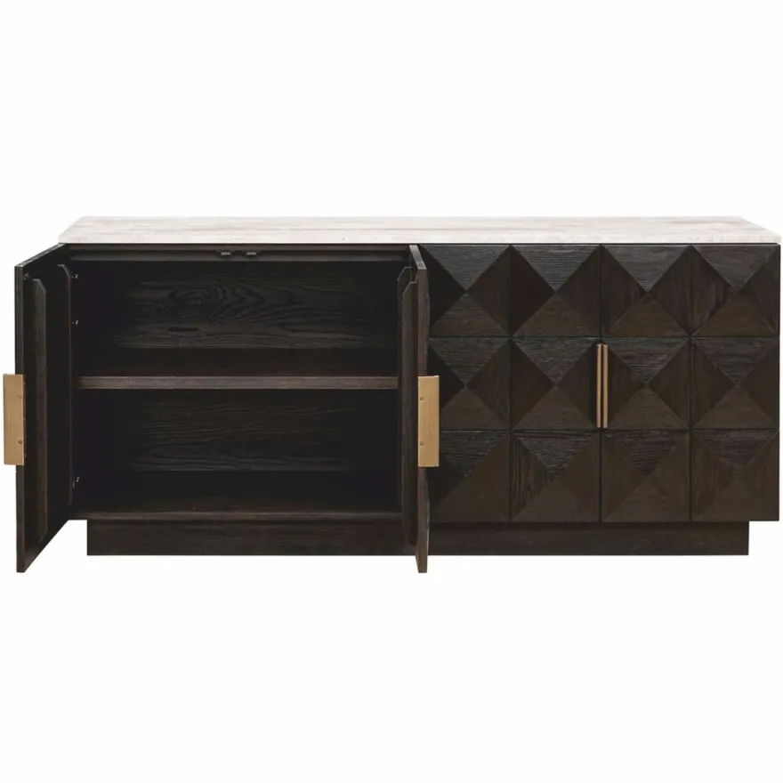 Casa Padrino Luxus Sideboard mit 4 Türen und Travertinplatte Dunkelbraun / Beige 170 cm