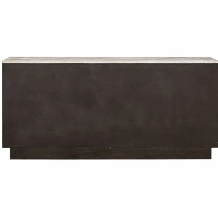 Casa Padrino Luxus Sideboard mit 4 Türen und Travertinplatte Dunkelbraun / Beige 170 cm