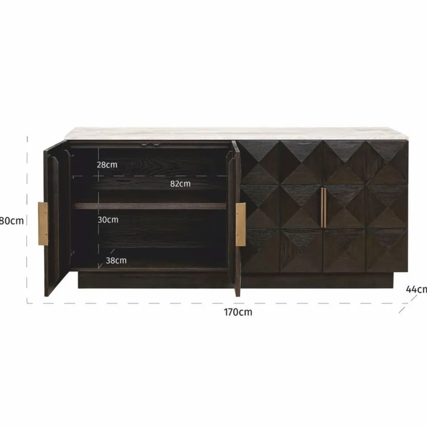 Casa Padrino Luxus Sideboard mit 4 Türen und Travertinplatte Dunkelbraun / Beige 170 cm