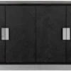 Casa Padrino Luxus Sideboard Schwarz / Silber 160 x 45 x H. 86 cm - Massivholz Schrank mit 4 Türen - Wohnzimmer Möbel - Hotel Möbel - Luxus Kollektion