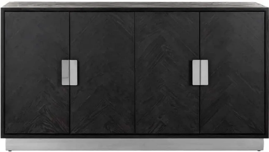 Casa Padrino Luxus Sideboard Schwarz / Silber 160 x 45 x H. 86 cm - Massivholz Schrank mit 4 Türen - Wohnzimmer Möbel - Hotel Möbel - Luxus Kollektion