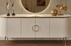 Casa Padrino Luxus Sideboard Weiß / Gold 210 x 52 x H. 78 cm - Edler Massivholz Schrank mit 4 Türen - Luxus Möbel