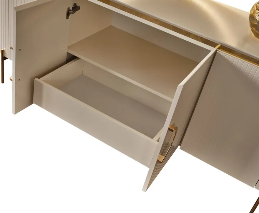 Casa Padrino Luxus Sideboard Weiß / Gold 210 x 52 x H. 78 cm - Edler Massivholz Schrank mit 4 Türen - Luxus Möbel