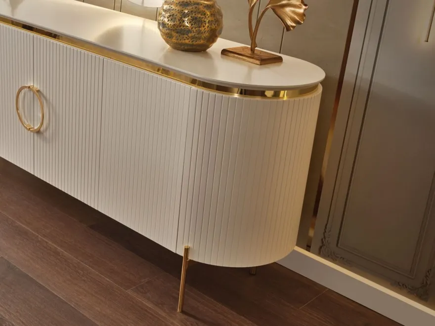Casa Padrino Luxus Sideboard Weiß / Gold 210 x 52 x H. 78 cm - Edler Massivholz Schrank mit 4 Türen - Luxus Möbel