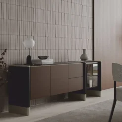 Casa Padrino Luxus Sideboard Schwarz / Dunkelbraun / Messing 220 cm - Hotel & Esszimmer Möbel