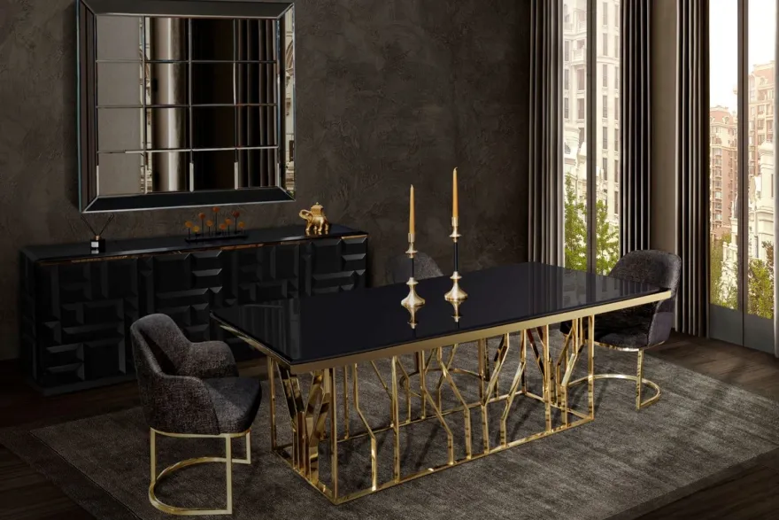 Casa Padrino Luxus Sideboard Matt Schwarz / Gold 220 x 45 x H. 75 cm - Edler Massivholz Schrank mit 4 Türen - Luxus Möbel - Luxus Qualität