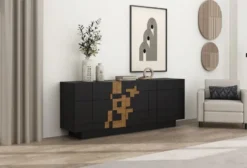 Casa Padrino Luxus Sideboard Schwarz / Braun 220 x 50,8 x H. 85 cm - Massivholz Schrank mit 4 Türen - Massivholz Möbel - Luxus Möbel - Luxus Einrichtung