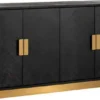 Casa Padrino Luxus Sideboard Schwarz / Gold 160 x 45 x H. 86 cm - Massivholz Schrank mit 4 Türen - Wohnzimmer Möbel - Hotel Möbel - Luxus Kollektion