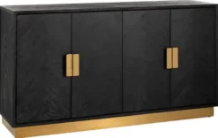 Casa Padrino Luxus Sideboard Schwarz / Gold 160 x 45 x H. 86 cm - Massivholz Schrank mit 4 Türen - Wohnzimmer Möbel - Hotel Möbel - Luxus Kollektion