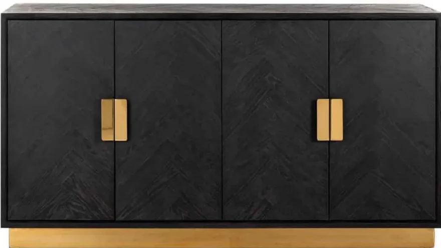 Casa Padrino Luxus Sideboard Schwarz / Gold 160 x 45 x H. 86 cm - Massivholz Schrank mit 4 Türen - Wohnzimmer Möbel - Hotel Möbel - Luxus Kollektion