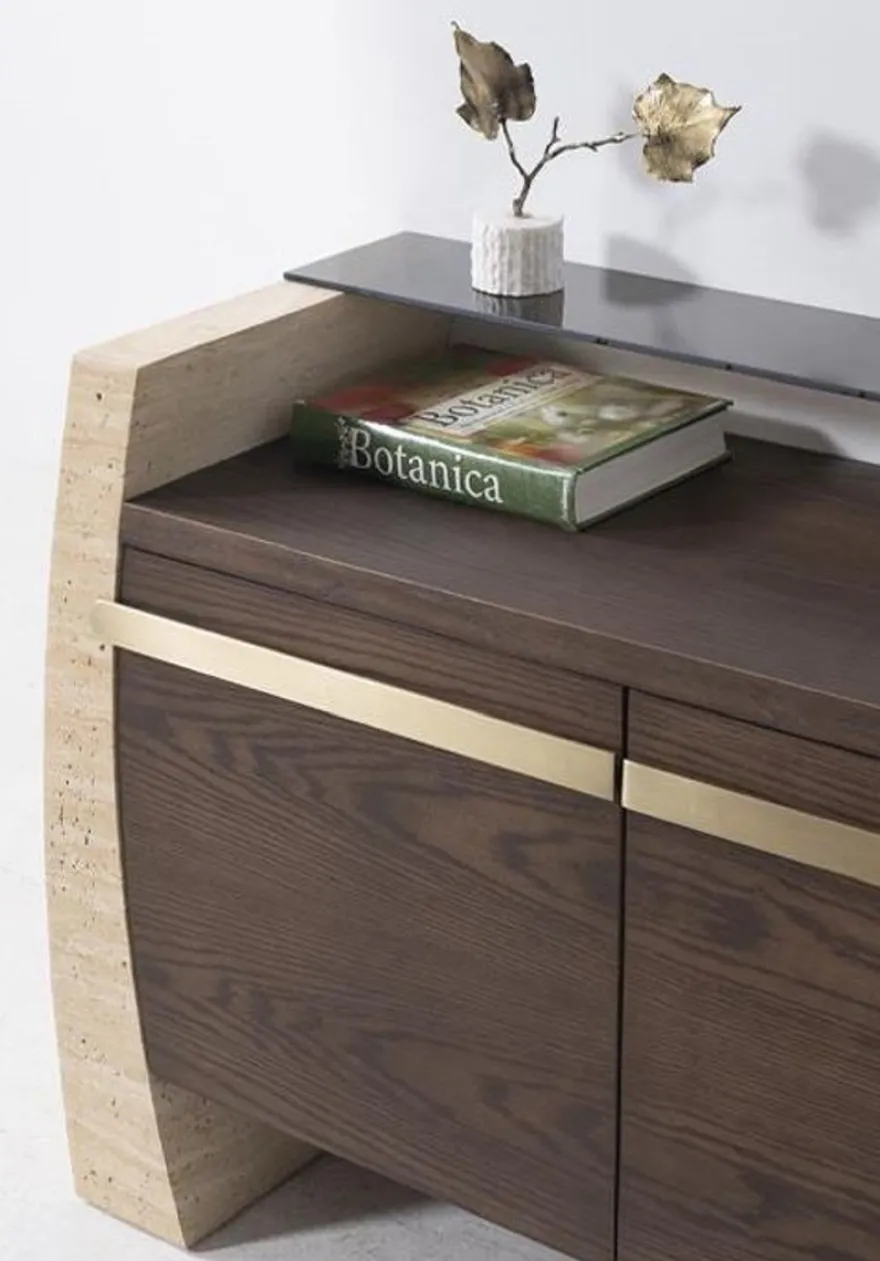 Casa Padrino Luxus Sideboard mit 4 Türen und rundem Wandspiegel - Luxus Möbel