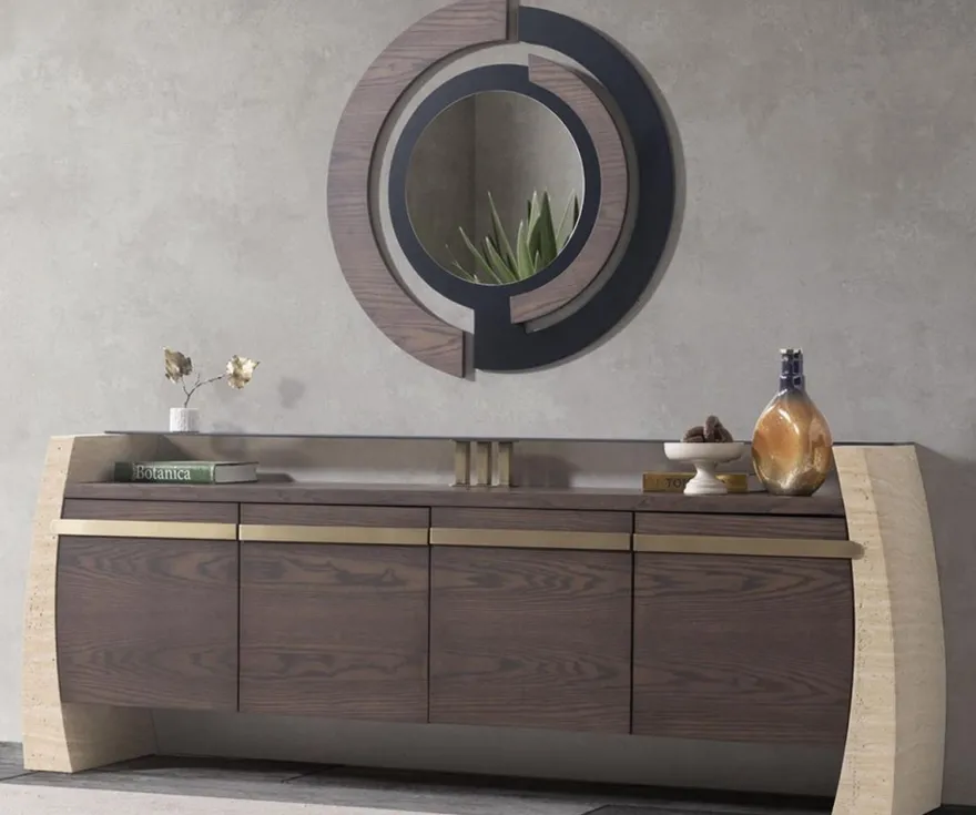 Casa Padrino Luxus Sideboard mit 4 Türen und rundem Wandspiegel - Luxus Möbel