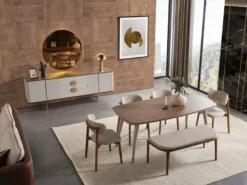 Casa Padrino Luxus Sideboard Hellgrau / Braun / Messing 220 x 50 x H. 80 cm - Massivholz Schrank mit 4 Türen und 3 Schubladen - Massivholz Möbel - Luxus Möbel - Luxus Einrichtung