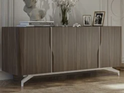 Casa Padrino Luxus Sideboard Braun / Weiß 220 x 50,8 x H. 87 cm - Massivholz Schrank mit 4 Türen - Massivholz Möbel - Luxus Möbel - Luxus Einrichtung