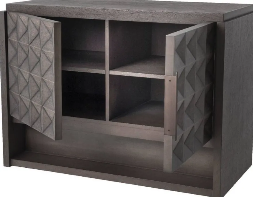 Casa Padrino Luxus Sideboard Mokkafarben / Bronze 115 x 56 x H. 83 cm - Massivholz Schrank mit 2 Türen und 3D Effekt in den Fronten - Luxus Möbel