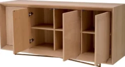 Casa Padrino Luxus Sideboard Naturfarben / Messing 180 x 50 x H. 80,5 cm - Eichenfurnier Schrank mit 4 Türen - Luxus Möbel - Hotel Möbel - Luxus Einrichtung